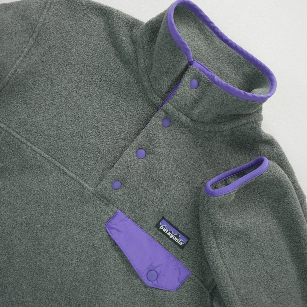 Patagonia‎ Synchilla Snap-T Fleece Pullover Womens XS Gray Purple Trim 25485